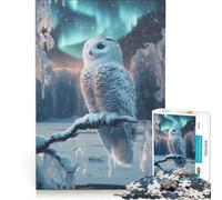 Puzzle per adulti da 1000 pezzi: Gufo delle nevi sotto l'aurora boreale gioco pratico rilassante e stimolante per la mente ideale come decorazione da scrivania 50x75cm