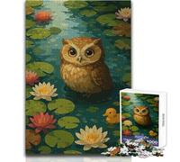 Puzzle per adulti da 1000 pezzi,gufo nello stagno delle ninfee con anatroccolo,piacevole e tranquilla attività per il tempo libero,giocattolo artigianale di alta qualità con bordi precisi,50x75cm