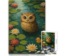 Puzzle per adulti da 1000 pezzi,gufo nello stagno delle ninfee con anatroccolo,piacevole e tranquilla attività per il tempo libero,giocattolo artigianale di alta qualità con bordi precisi,38x52cm