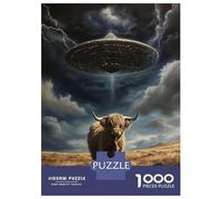Puzzle Per Adulti Da 1000 Pezzi Highland Cow UFO Abduction Puzzle Giochi Rilassanti Difficile Impegnativo Da Completare 70x50cm/1000pcs