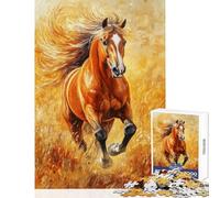 Puzzle per adulti da 1000 pezzi "Il galoppo del cavallo dorato" gioco pratico perfetto per decorare la casa e divertirsi a casa (dimensioni 38x26cm)