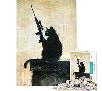 Puzzle per adulti da 1000 pezzi "Il gatto cecchino vintage" - Difficile e stimolante - Gioco educativo e rilassante per ragazzi dai 14 anni in su (38x52cm)