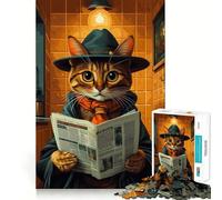 Puzzle per adulti da 1000 pezzi "Il gatto con il cappello che legge il giornale" - Gioco di precisione per il bagno - Giocattolo stimolante per la mente - Gioco libero per il tempo libero - Regalo