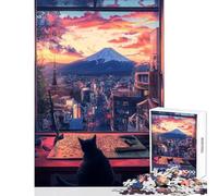 Puzzle per adulti da 1000 pezzi "Il gatto e il paesaggio urbano" - Gioco impossibile sfida difficile giocattolo educativo per rafforzare l'amore tra le coppie (26x38cm)