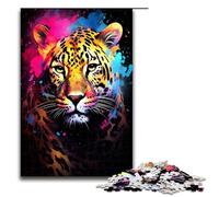 Puzzle per adulti da 1000 pezzi il piccolo leopardo è circondato da schizzi Molti puzzle colorati per adulti giochi in legno per famiglie regali di Natale e compleanno 75x50 cm