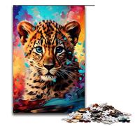 Puzzle per adulti da 1000 pezzi il piccolo leopardo è circondato da schizzi Molti puzzle colorati per bambini puzzle in legno giocattolo educativo intellettuale decompressivo 75x50 cm