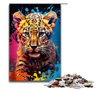 Puzzle per adulti da 1000 pezzi il piccolo leopardo è circondato da schizzi Molti puzzle colorati per bambini puzzle in legno giocattolo educativo intellettuale decompressivo 75x50 cm