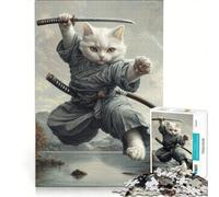 Puzzle per adulti da 1000 pezzi "Il potere del gatto samurai" antistress per analisi e logica collezione d'artista belle arti 50x75cm