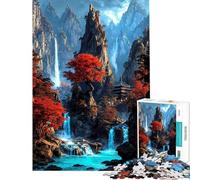 Puzzle per adulti da 1000 pezzi "Il Santuario delle Cascate Cremisi" gioco antistress difficile ideale come regalo di compleanno (dimensioni 38x26cm)