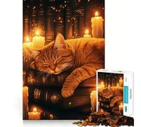 Puzzle per adulti da 1000 pezzi,"Il sogno del gatto illuminato da candele",con bordi precisi,gioco creativo,ideale per momenti di relax,opera d'arte natalizia (50x75cm)