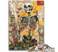 Puzzle per adulti da 1000 pezzi in stile Basquiat con fiori e teschi, per bambini dai 14 anni in su, giochi divertenti, attività divertenti a casa, regali di compleanno, regali da viaggio, 26x38cm