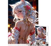 Puzzle per adulti da 1000 pezzi: incantevole principessa Kitsune dai capelli bianchi in abiti tradizionali,giocattoli antistress,idee regalo,gioco pratico per migliorare l'amore tra coppie,38x52cm
