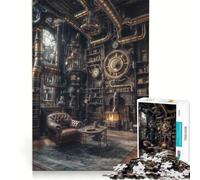 Puzzle per adulti da 1000 pezzi: Interno di una biblioteca steampunk con poltrona gioco per famiglie migliora la memoria ideale come regalo per tutta la famiglia 38x26cm