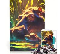 Puzzle per adulti da 1000 pezzi Ippopotamo e cucciolo in acque tranquille gioco rilassante attività divertenti da fare in casa per rafforzare l'amore tra le coppie 50x75cm