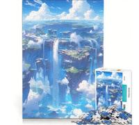 Puzzle per adulti da 1000 pezzi, Isola con cascata celeste, gioco rilassante, difficoltà elevata, con poster abbinato e foglio di curiosità 50x75cm