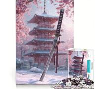 Puzzle per adulti da 1000 pezzi: Katana in un giardino giapponese innevato gioco educativo difficile compleanno e Natale 50x75cm