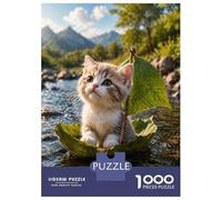 Puzzle Per Adulti Da 1000 Pezzi Kitten Sailing on A Leaf Boat Puzzle Per Adulti Giocattolo Decorazione Da Parete Regali Per Donne Regali Unici Per Compleanno E Natale 52x38cm/1000pcs