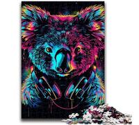 Puzzle per adulti da 1000 pezzi Koala con cuffie e occhiali da sole, 1000 pezzi per adolescenti, con poster abbinato e foglio di quiz per età dai 14 anni in su (50x75cm)