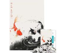 Puzzle per adulti da 1000 pezzi "La carpa e il gatto" con tecnica Sumi-e a inchiostro gioco educativo e stimolante ideale per assemblare modelli e creare un'idea regalo per compleanno (50x75cm)