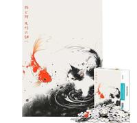Puzzle per adulti da 1000 pezzi "La carpa e il gatto" in inchiostro sumi-e gioco per famiglie gioco stimolante ottimo regalo difficile (dimensioni 38x52cm)