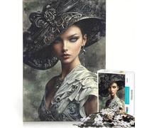 Puzzle per adulti da 1000 pezzi: La dama enigmatica con il cappello nero decorato gioco rompicapo assemblaggio di figure ottimo regalo per gli appassionati di videogiochi 50x75cm