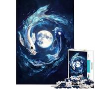 Puzzle per adulti da 1000 pezzi "La danza delle carpe koi al chiaro di luna" Divertente attività da fare in casa rompicapo stimolante adatto a persone dai 14 anni in su 38x52cm
