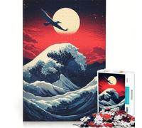 Puzzle per adulti da 1000 pezzi "La Grande Onda di Kanagawa, Cielo Rosso", gioco interattivo, difficile e stimolante, ideale come regalo per tutta la famiglia 38x26cm
