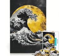 Puzzle per adulti da 1000 pezzi "La grande onda sulla luna gialla", gioco impossibile, migliora la memoria, con pezzi a incastro di forma casuale 38x26cm