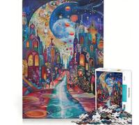 Puzzle per adulti da 1000 pezzi "La luna sorge nella strada del villaggio" gioco pratico impegnativo da completare collezione d'artista belle arti 50x75cm
