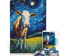 Puzzle per adulti da 1000 pezzi "La mucca nella notte stellata" gioco rilassante sfida impegnativa rafforza l'amore tra le coppie 38x52cm