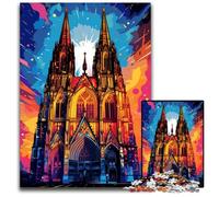 Puzzle per adulti da 1000 pezzi La psichedelia colorata della cattedrale di Colonia Puzzle in legno Rompicapo stimolante per adolescenti Divertimento serale in famiglia 1000 pezzi (75x50cm)