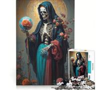 Puzzle per adulti da 1000 pezzi "La Santa Morte con globo di rosa" gioco educativo decorazione da parete regalo di compleanno regalo di viaggio 38x26cm