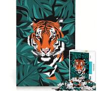 Puzzle per adulti da 1000 pezzi "La tigre nella giungla" gioco divertente antistress con pezzi di forma casuale completamente ad incastro 38x52cm