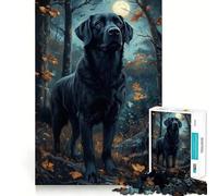 Puzzle per adulti da 1000 pezzi,Labrador nero al chiaro di luna,con bordi netti,gioco di costruzione che favorisce la concentrazione,divertimento a ritmo lento,regalo di Natale per il tempo libero
