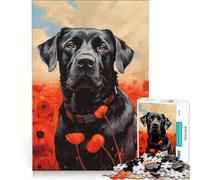 Puzzle per adulti da 1000 pezzi: Labrador nero tra i papaveri Un gioco pratico, divertente e spiritoso, perfetto come decorazione da scrivania 50x75cm