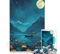 Puzzle per adulti da 1000 pezzi "Lago al chiaro di luna barca ninfee" gioco rilassante interazione genitore-figlio regalo di compleanno regalo di viaggio 38x52cm