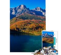 Puzzle per adulti da 1000 pezzi Lago Almsee in autunno Alta Austria Divertimento a casa attività antistress per migliorare la memoria adatto a partire dai 14 anni (38x26cm)