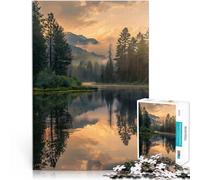 Puzzle per adulti da 1000 pezzi Lago della foresta nebbiosa all'alba Fatto di carta,per età pari o superiore a 14 anni Rompicapo offerte come regali per tutta la famiglia。misurare:26x38cm