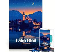 Puzzle per adulti da 1000 pezzi Lago di Bled,Slovenia,di notte Incastro perfetto Decorazione,gioco di logica,abilità,divertimento,gioco di compleanno,regalo (50x75cm)
