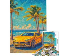 Puzzle per adulti da 1000 pezzi Lamborghini Urus gialla sulla spiaggia puzzle da 1000 pezzi decorazione per la casa giocattolo taglio di precisione regali di Natale e compleanno (38x52cm)