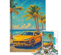 Puzzle per adulti da 1000 pezzi Lamborghini Urus gialla sulla spiaggia puzzle da 1000 pezzi giocattolo decorativo da parete donne (38x26cm)