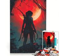 Puzzle per adulti da 1000 pezzi: Lara Croft nella giungla con la luna rossa giochi rilassanti attività divertenti da fare a casa con poster abbinato e foglio di curiosità 50x75cm