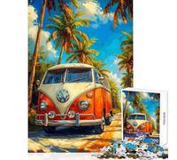 Puzzle per adulti da 1000 pezzi "L'autobus sulla spiaggia" - Gioco educativo - Sfida impegnativa - Decorazione da parete - Per rafforzare l'amore tra le coppie (52x38cm)