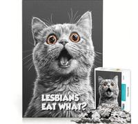 Puzzle per adulti da 1000 pezzi Le lesbiche mangiano cosa? Meme del gatto British Shorthair Giocattolo decorativo da parete ma divertente e umoristico compleanno e Natale 38x52cm