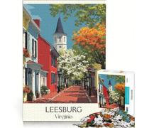 Puzzle per adulti da 1000 pezzi Leesburg Virginia | Decorazione murale a tema gioco impossibile con poster e foglio di curiosità abbinati. 38x52cm