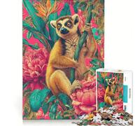 Puzzle per adulti da 1000 pezzi Lemure in un paradiso floreale tropicale gioco interattivo attività per famiglie idea regalo con Babbo Natale 38x26cm