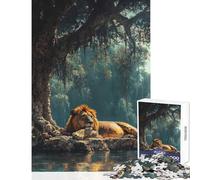 Puzzle per adulti da 1000 pezzi: Leone che riposa in riva all'acqua Gioco impossibile sfida difficile giocattolo educativo per rafforzare l'amore tra le coppie (50x75cm)