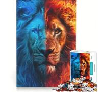 Puzzle per adulti da 1000 pezzi "Leone di fuoco e ghiaccio", decorazione da parete, stimolante da completare, ideale come regalo per tutta la famiglia 38x52cm