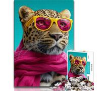 Puzzle per adulti da 1000 pezzi, leopardo che indossa una sciarpa, aiuta il cervello a esercitare i giocattoli avvincenti per coltivare la pazienza, regalo per compleanni (38x26cm)