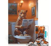 Puzzle per adulti da 1000 pezzi Leopardo che legge il giornale in bagno gioco rompicapo divertente antistress regalo stimolante 50x75cm